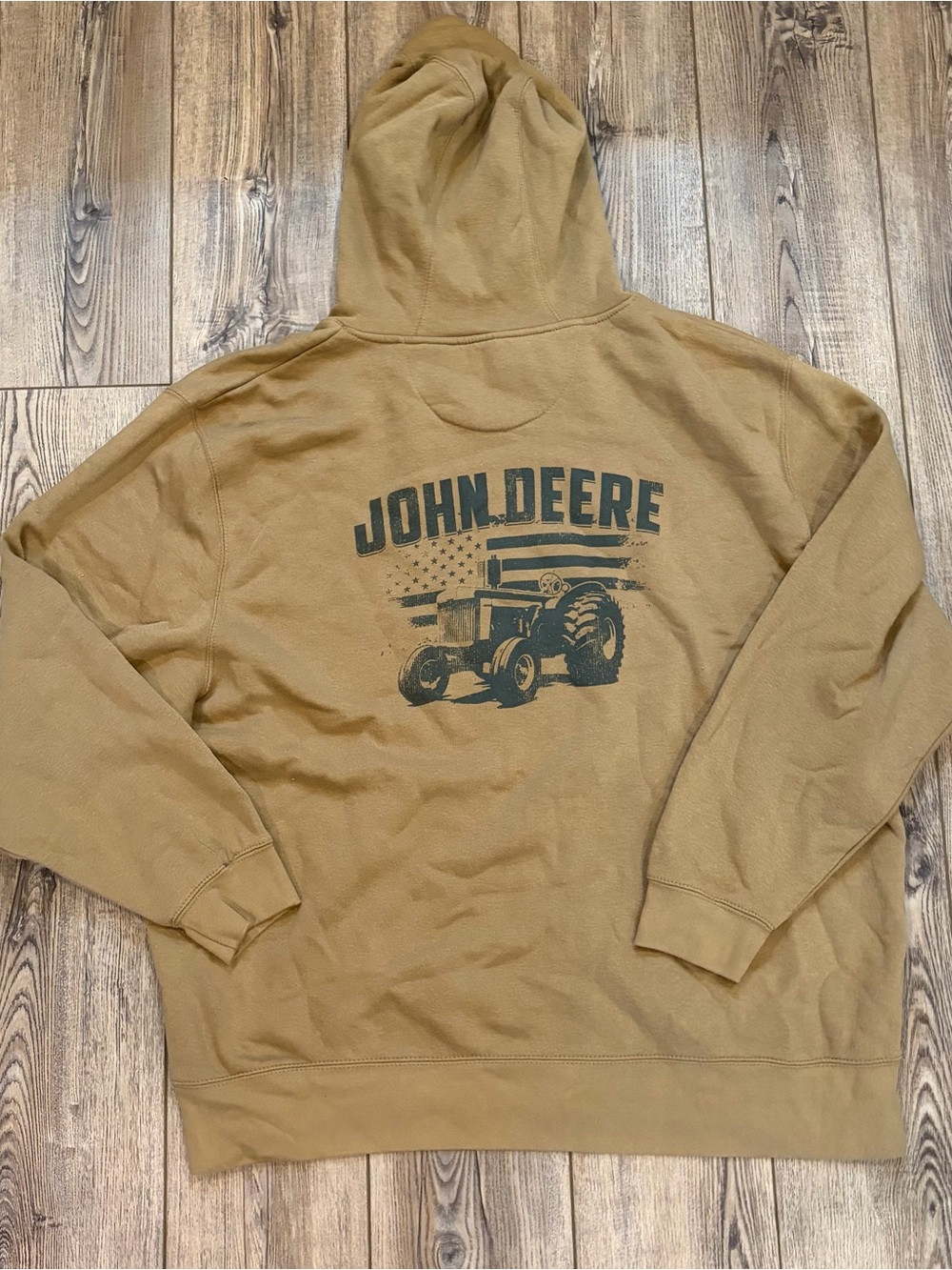 John Deere Coyote Brown Tractor Flag Graphic Hoodie Mens 3XL Pullover - Picture 8 of 9